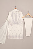 RTW-245-Off White -  3Pc Ready to Wear Embroidered Chiffon Dress
