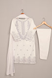 RTW-245-Off White -  3Pc Ready to Wear Embroidered Chiffon Dress