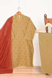 3SP-10B-Skin - 3Pc Cotton Embroidered Dress With Chiffon Embroidered Dupatta