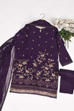 3SP-18B-Purple - 3PC COTTON EMBROIDERED Dress With Chiffon Embroidered Dupatta