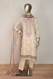 3SP-21A-Pink- 3PC COTTON EMBROIDERED Dress With Printed Organza Dupatta