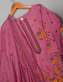 SEC-1B-Pink - 3Pc Stitched Cotton Embroidered Dress With Chiffon Embroidered Dupatta
