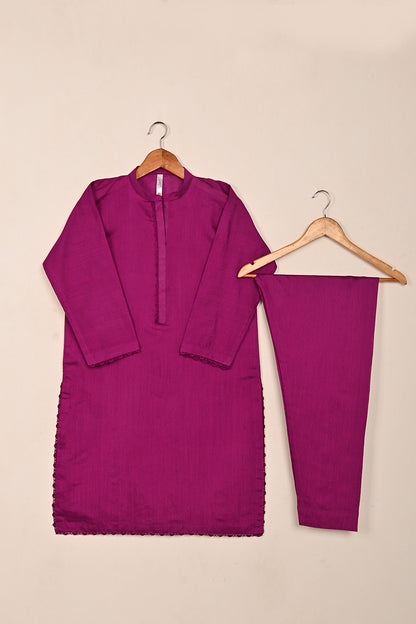 STP-214A-Fuchsia - 2Pc Ready to Wear Cotton Slub Solid Dress