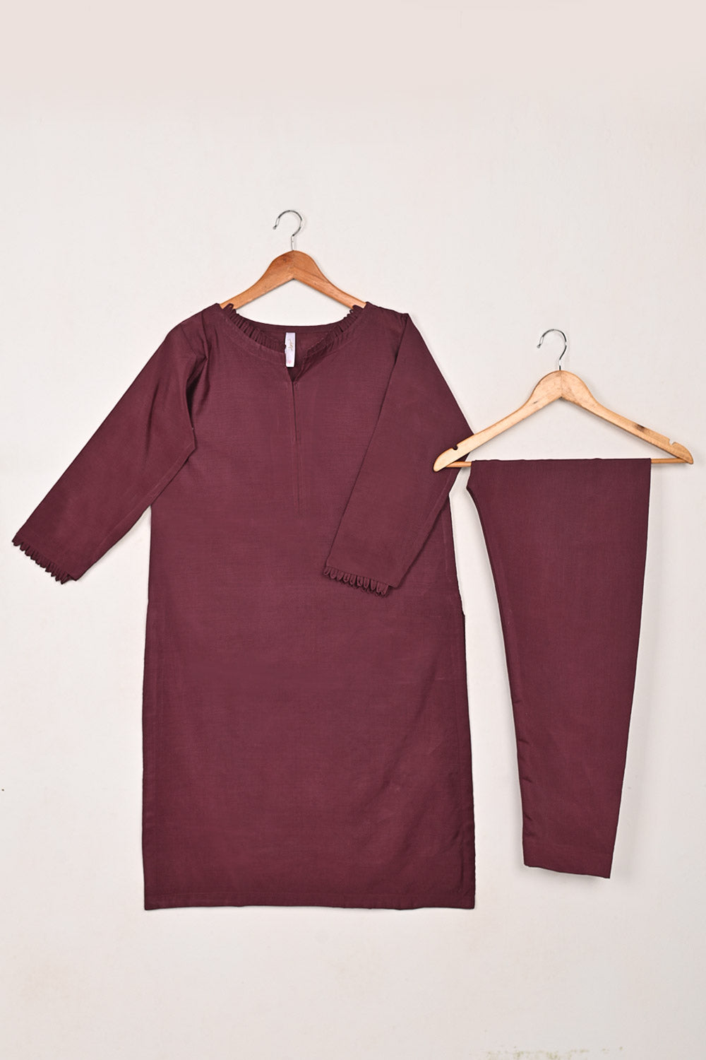 STP-210A-Maroon - 2Pc Ready to Wear Cotton Silk Solid Dress