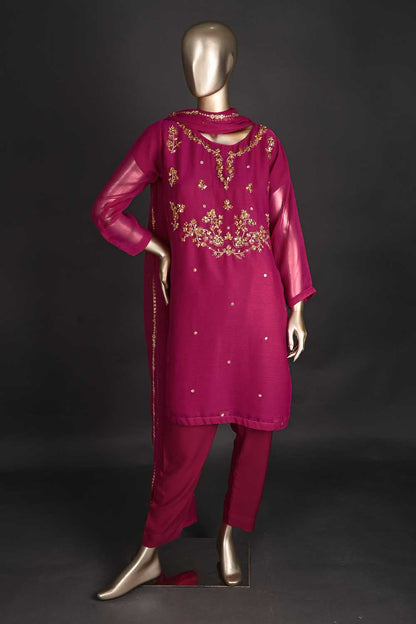 RTW-171-Fuchsia - 3Pc Ready to Wear Embroidered Adda Work Chiffon Dress