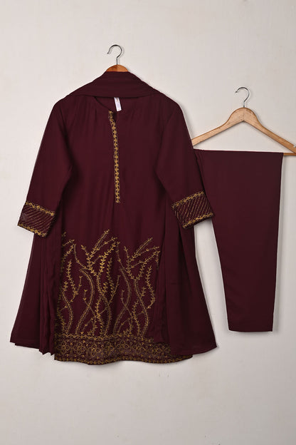 RTW-301-Maroon -  3Pc Ready to Wear Embroidered Chiffon Dress