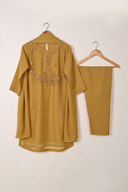 RTW-283-Mustard - 3Pc Ready to Wear Embroidered Adda Work Chiffon Dress