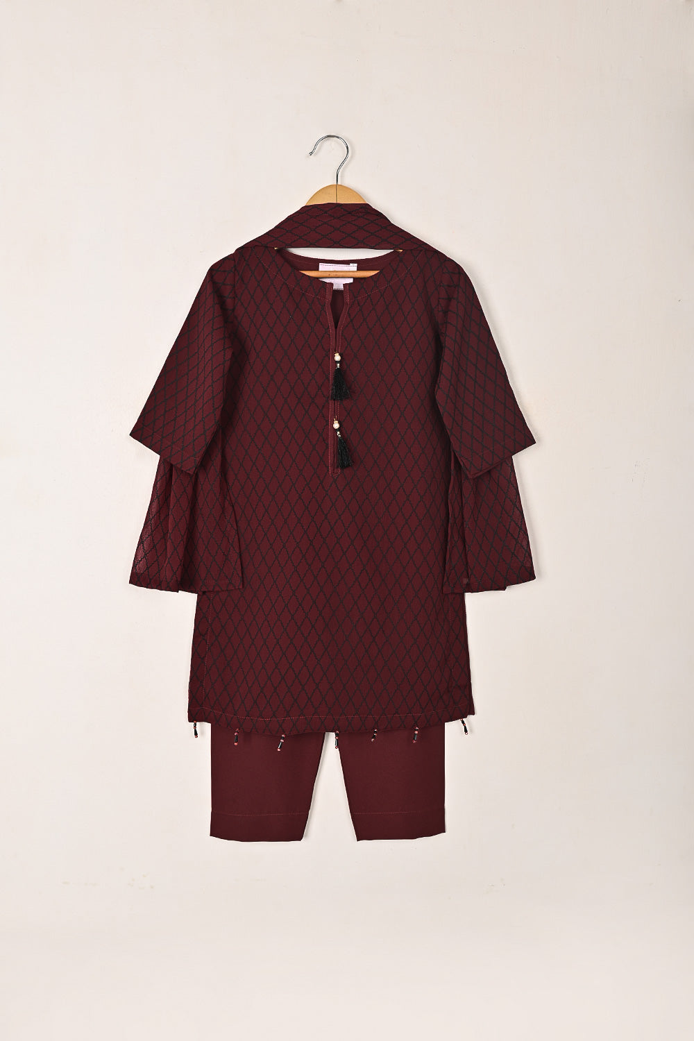 TKF-278-Maroon - Kids 3Pc Ready to Wear Chiffon Printed Dress