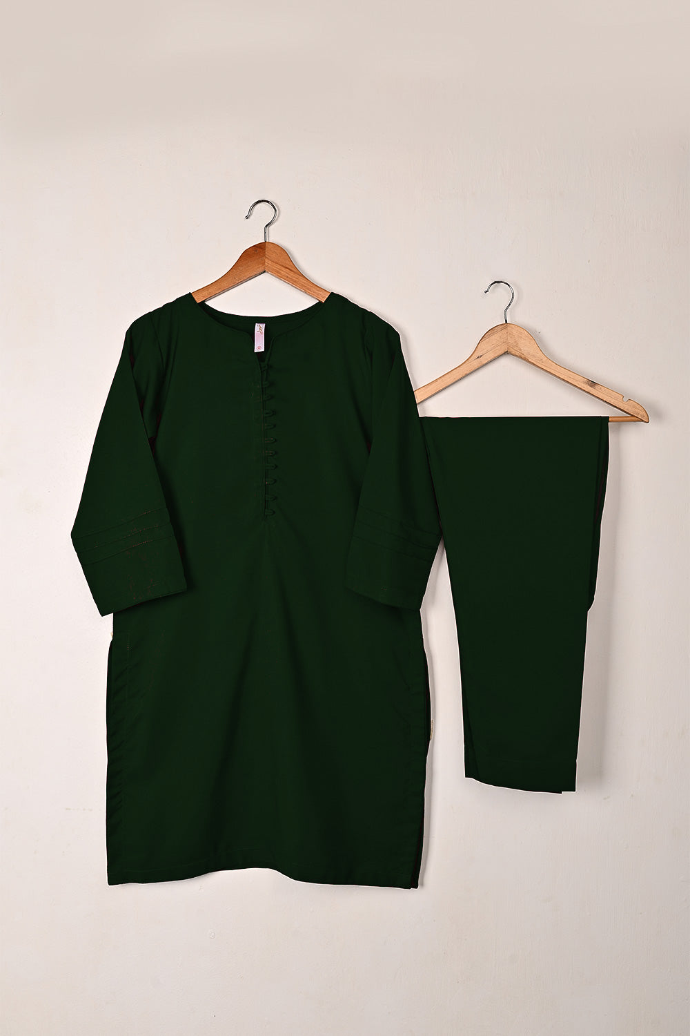 STP-235E-Bottle Green - 2Pc Ready to Wear Malai Solid Dress