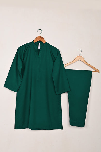 STP-221G-Dull Green - 2Pc Ready to Wear Malai Solid Dress