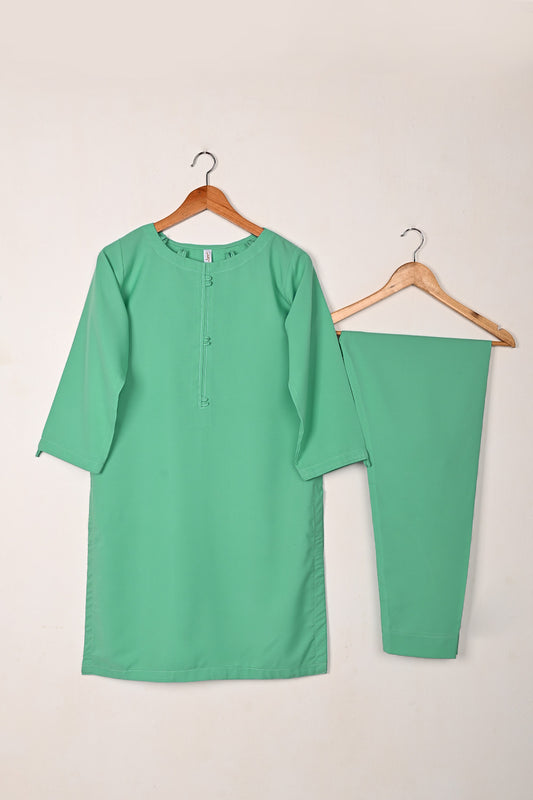 STP-234B-Aqua Green - 2Pc Ready to Wear Malai Solid Dress