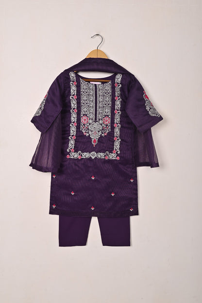 TKF-286-Purple - Kids 3Pc Ready to Wear Javeria Net Embroidered Formal Dress