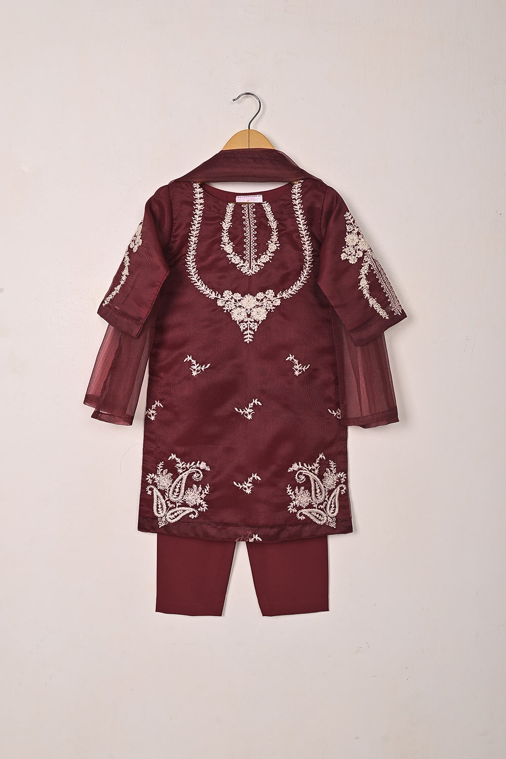 TKF-284-Maroon- Kids 3Pc Ready to Wear Javeria Net Embroidered Formal Dress