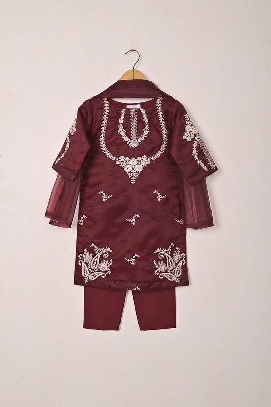 TKF-284-Maroon- Kids 3Pc Ready to Wear Javeria Net Embroidered Formal Dress