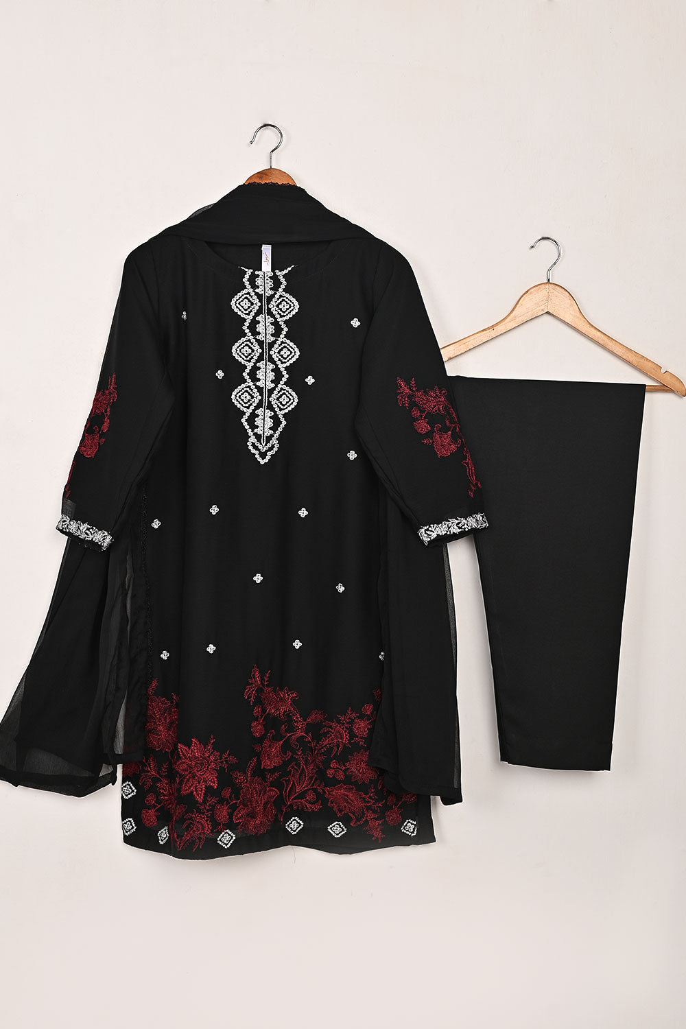 RTW-282-Black -  3Pc Ready to Wear Embroidered Chiffon Dress