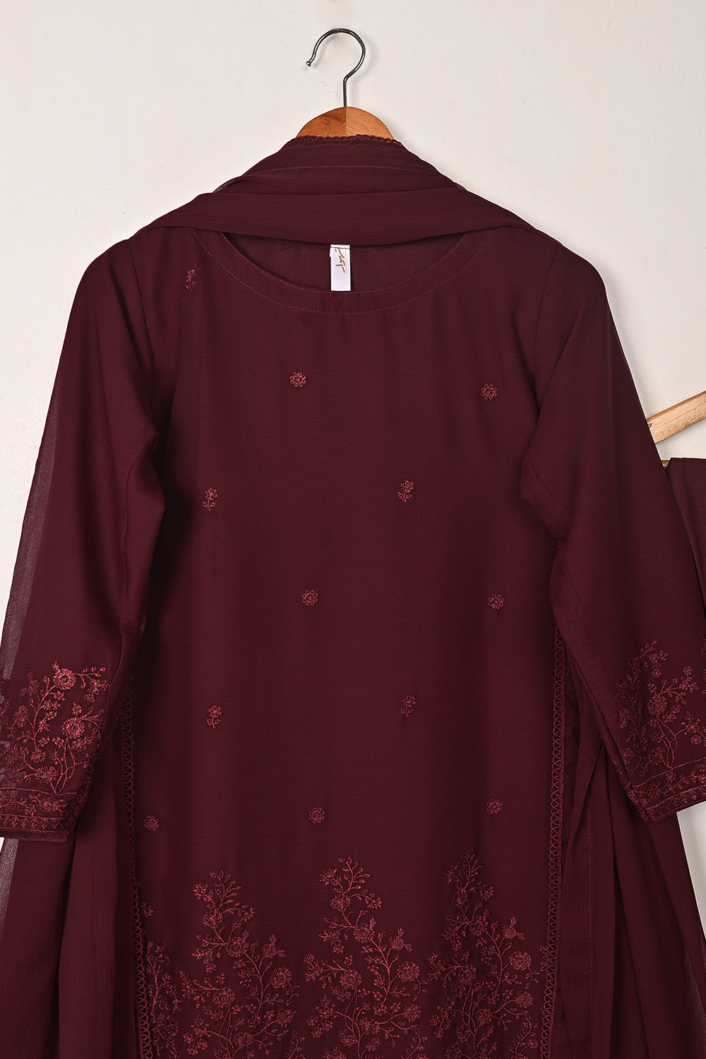 RTW-288-Maroon -  3Pc Ready to Wear Embroidered Chiffon Dress