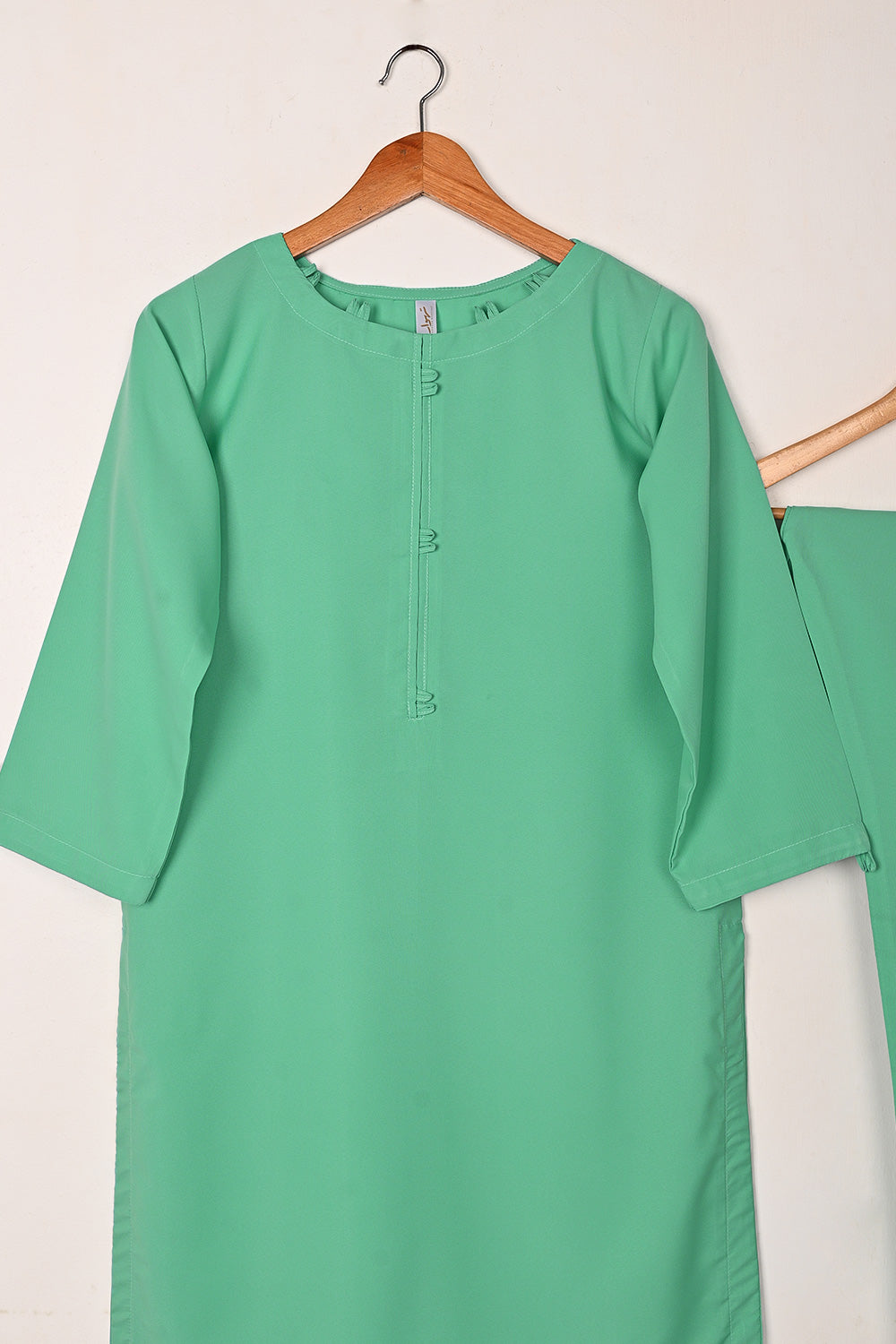 STP-234B-Aqua Green - 2Pc Ready to Wear Malai Solid Dress