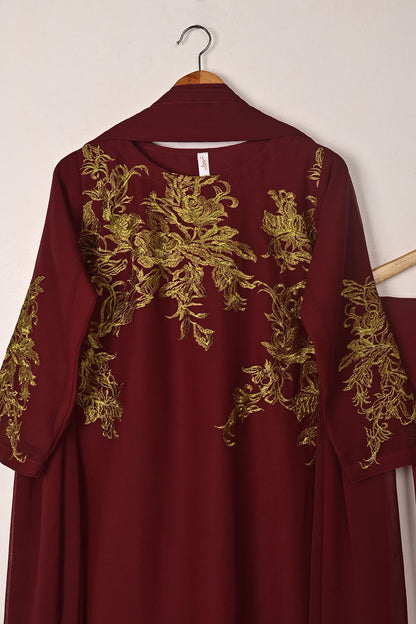 RTW-309-Maroon -  3Pc Ready to Wear Embroidered Chiffon Dress