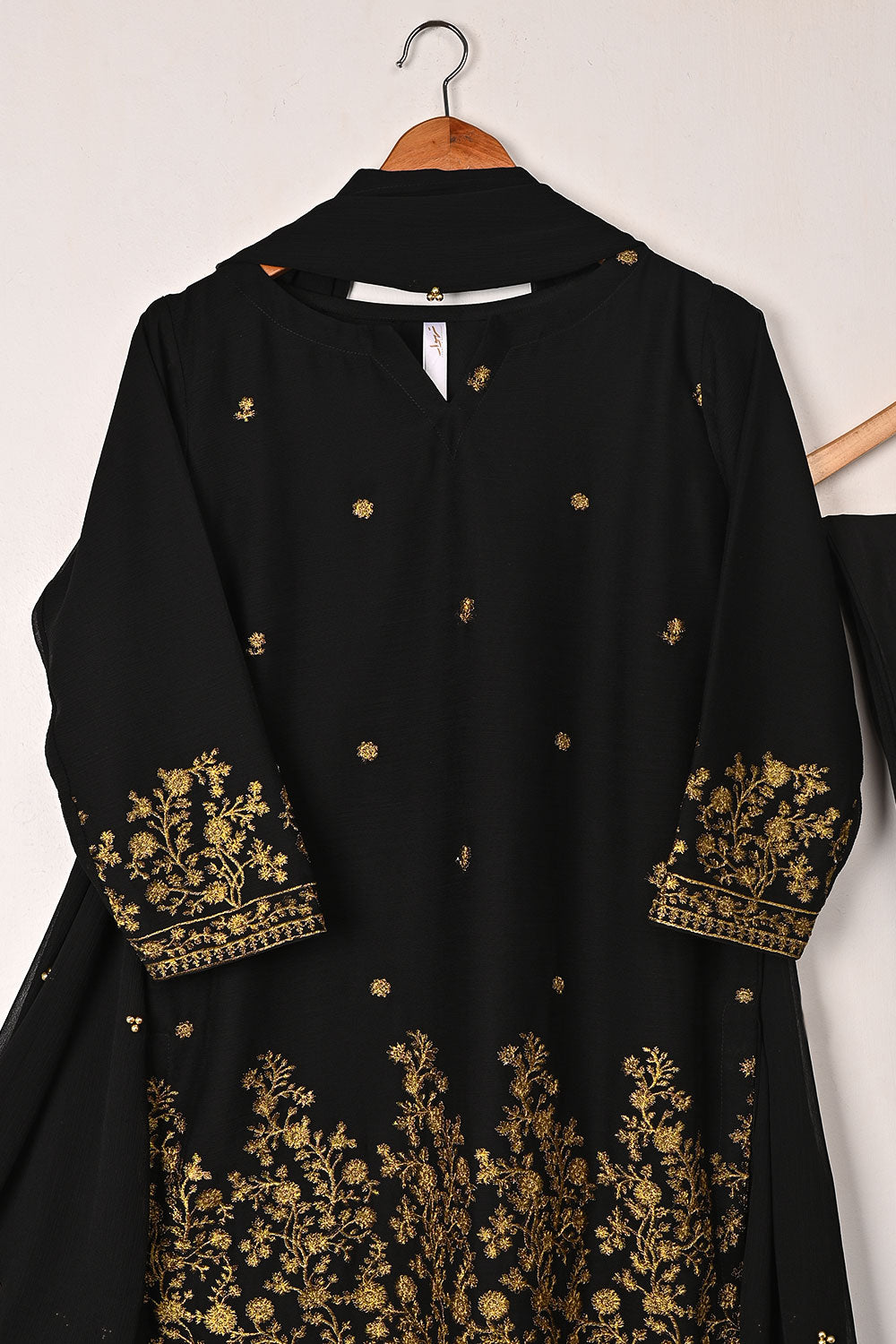 RTW-306-Black -  3Pc Ready to Wear Embroidered Chiffon Dress