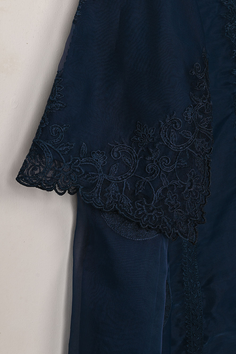 RTW-300-Navy Blue - 3Pc Ready to Wear Cut Work Embroidered Organza Dress