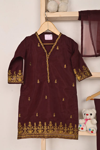 TKF-306-Maroon - Kids 3Pc Organza Embroidered Formal Dress