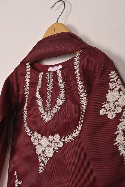 TKF-284-Maroon- Kids 3Pc Ready to Wear Javeria Net Embroidered Formal Dress