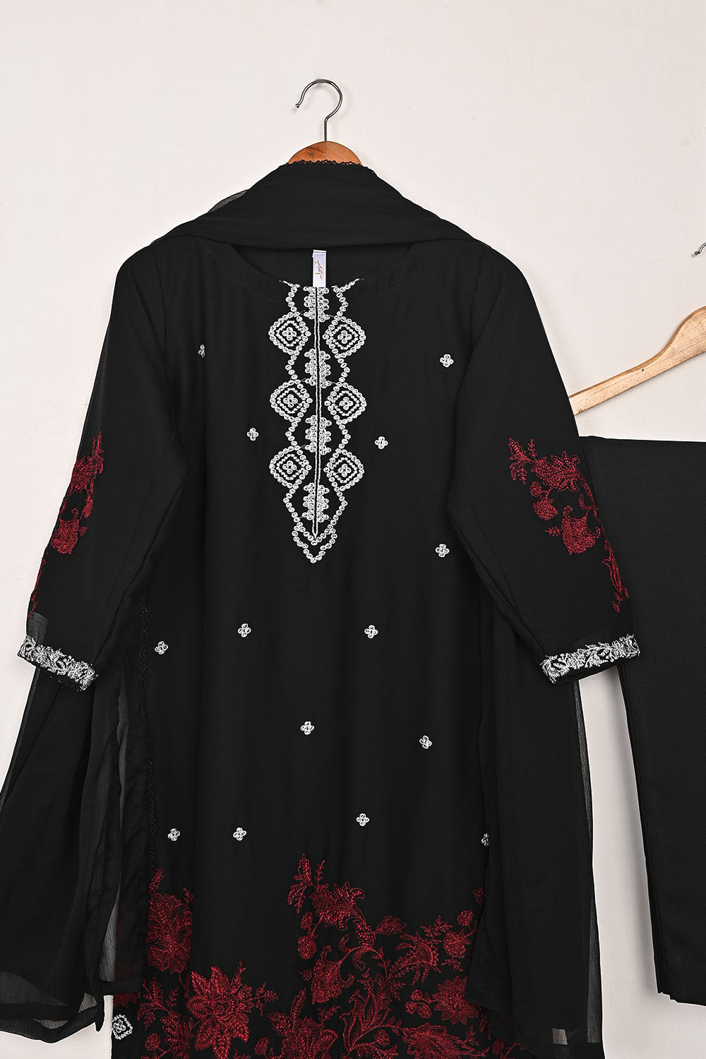 RTW-282-Black -  3Pc Ready to Wear Embroidered Chiffon Dress