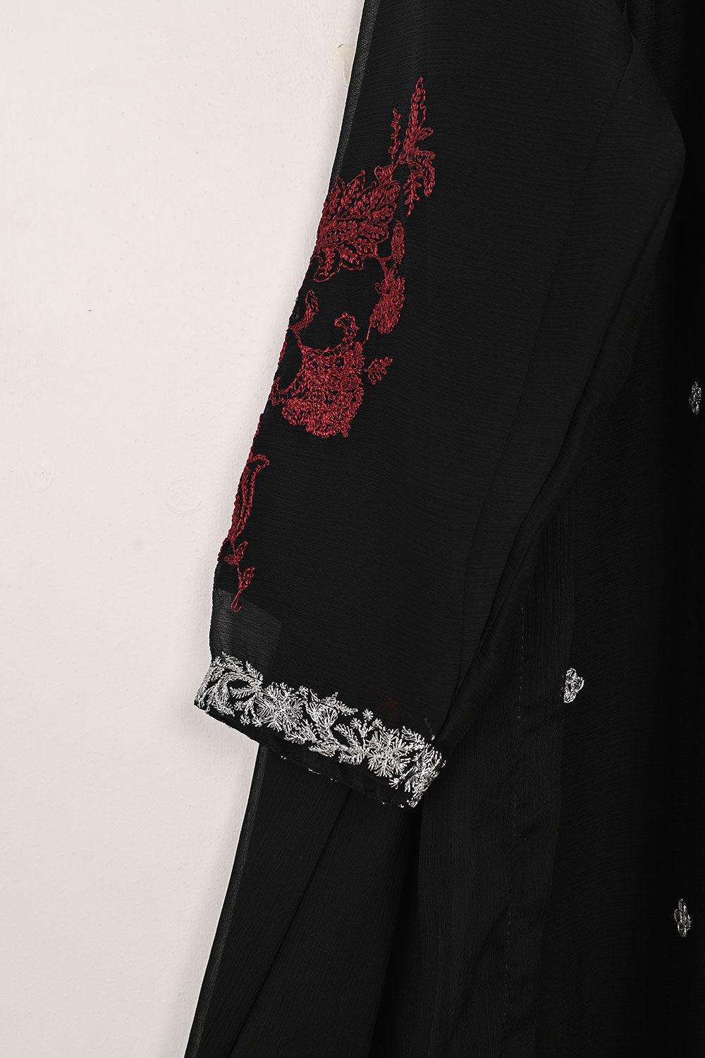 RTW-282-Black -  3Pc Ready to Wear Embroidered Chiffon Dress