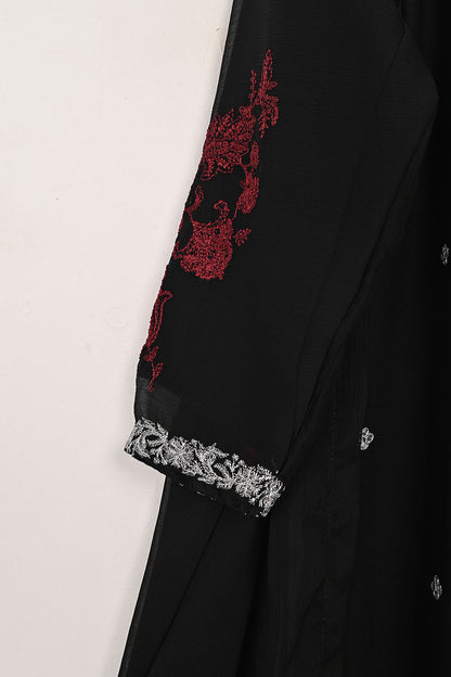 RTW-282-Black -  3Pc Ready to Wear Embroidered Chiffon Dress