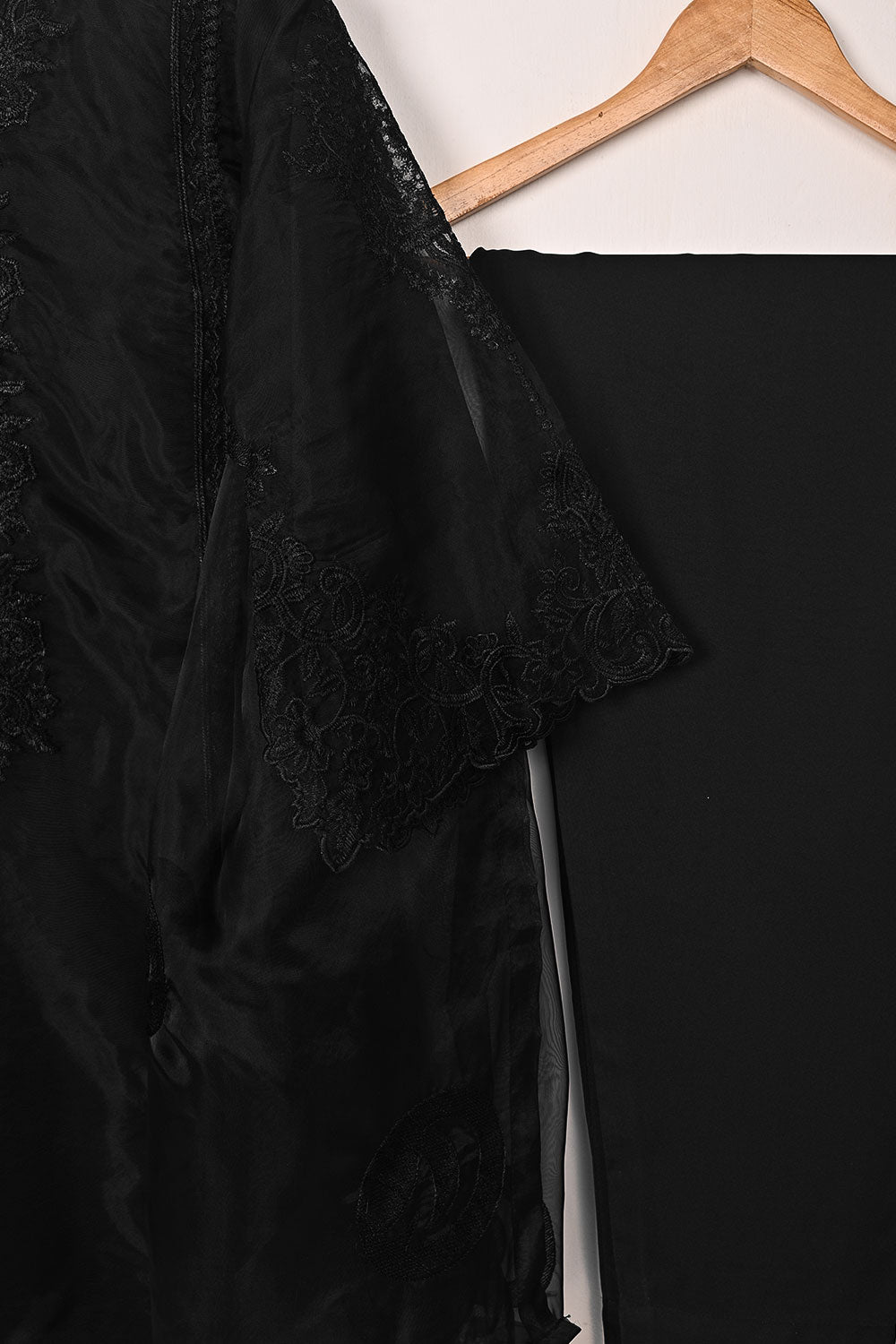 RTW-297-Black - 3Pc Ready to Wear Cut Work Embroidered Organza Dress