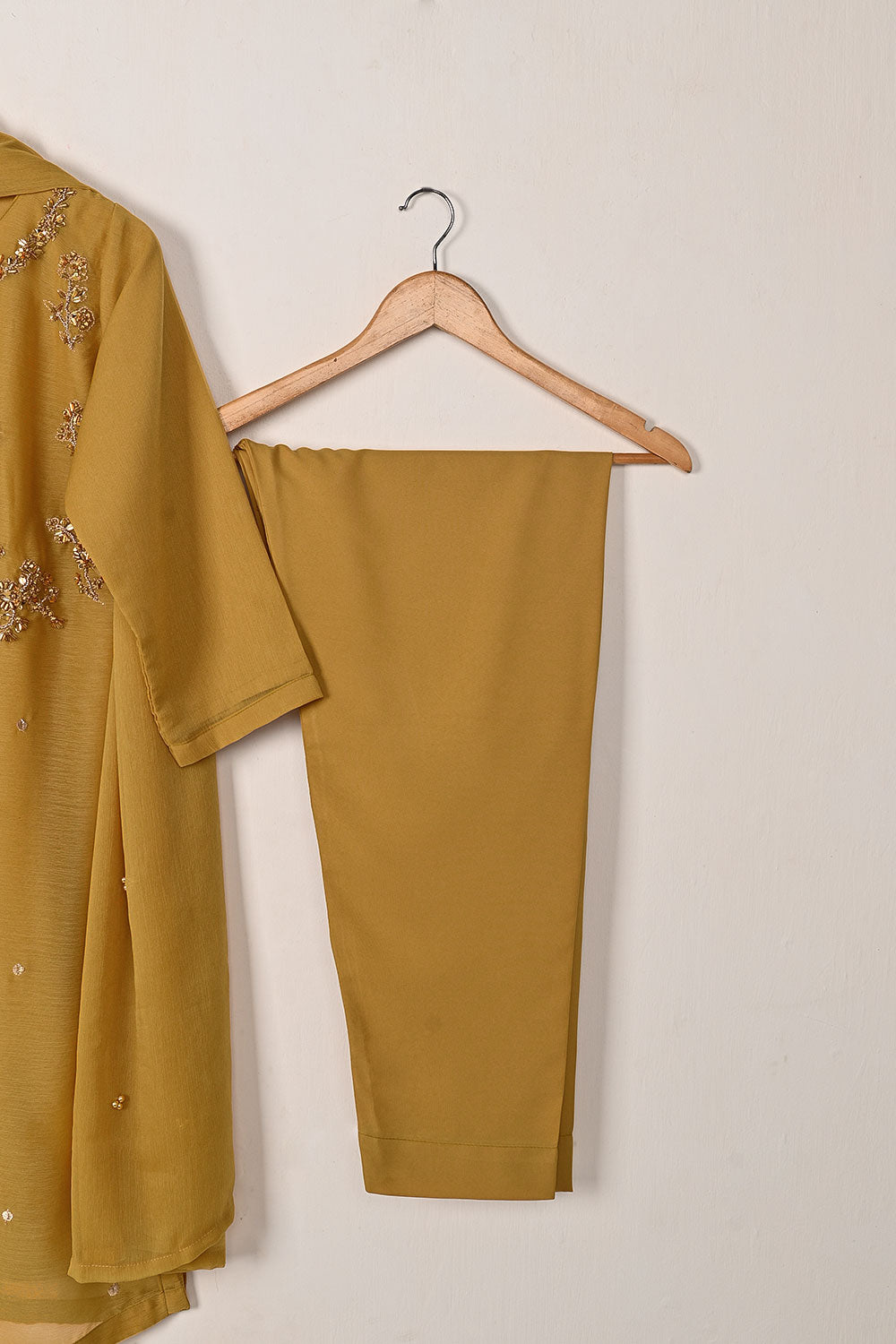 RTW-283-Mustard - 3Pc Ready to Wear Embroidered Adda Work Chiffon Dress