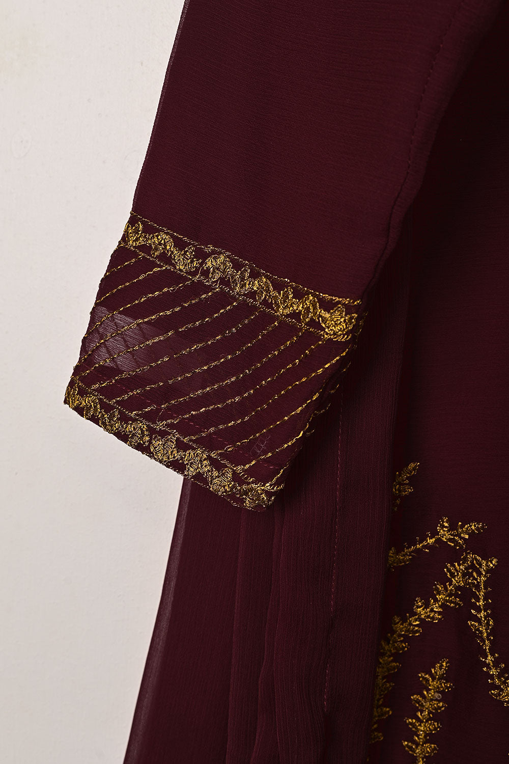 RTW-301-Maroon -  3Pc Ready to Wear Embroidered Chiffon Dress