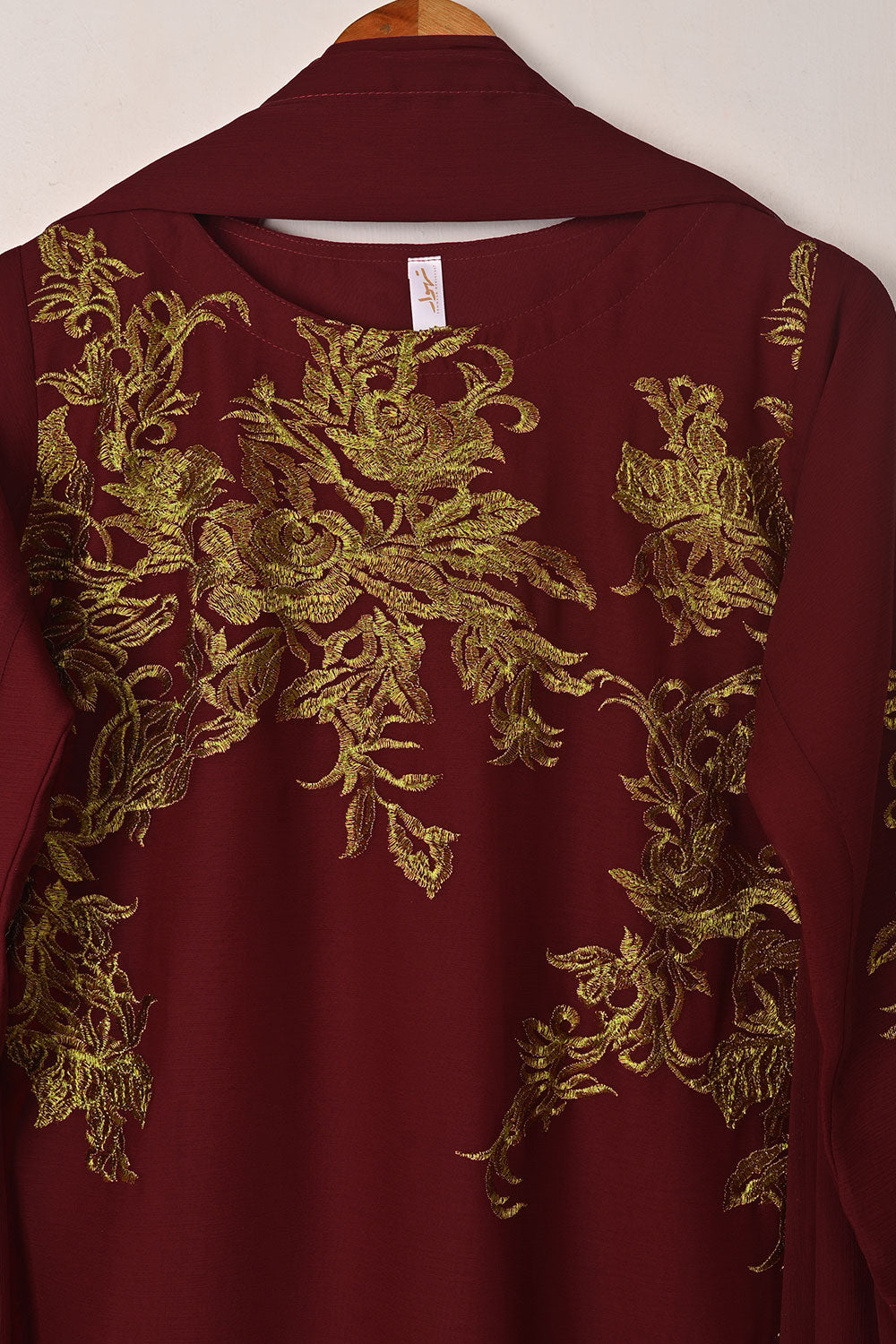 RTW-309-Maroon -  3Pc Ready to Wear Embroidered Chiffon Dress