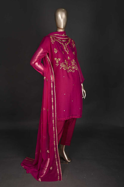 RTW-171-Fuchsia - 3Pc Ready to Wear Embroidered Adda Work Chiffon Dress