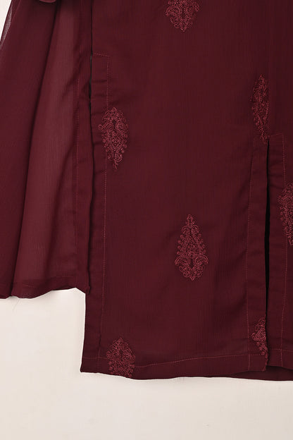 RTW-289-Maroon -  3Pc Ready to Wear Embroidered Chiffon Dress