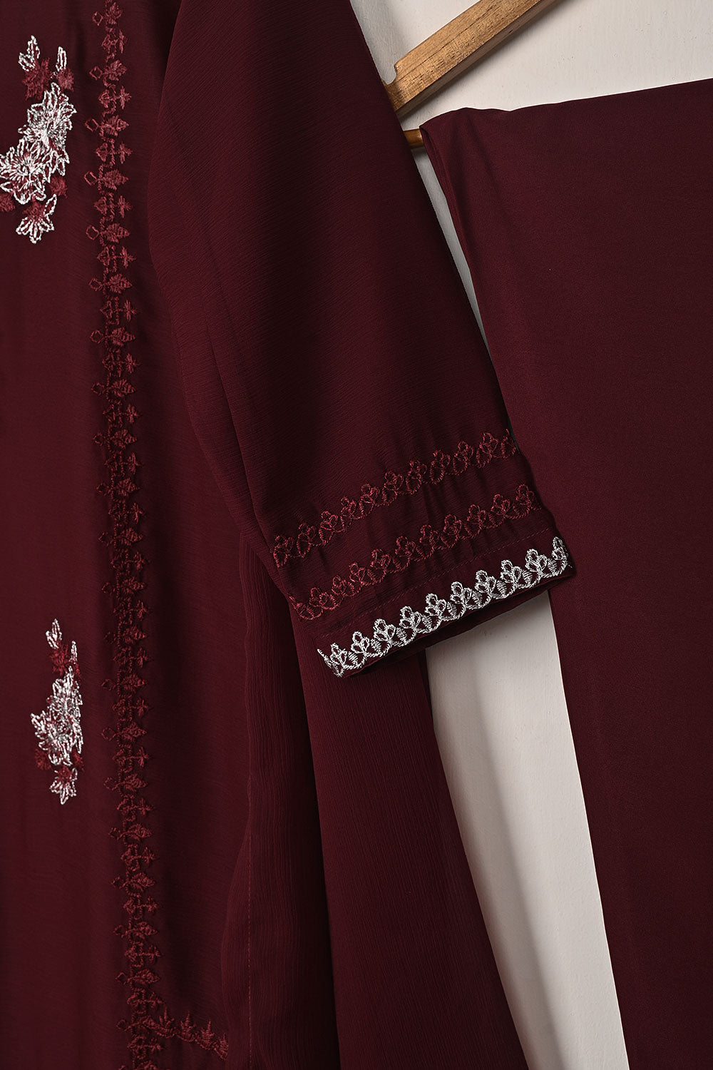 RTW-286-Maroon -  3Pc Ready to Wear Embroidered Chiffon Dress