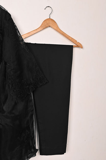 RTW-297-Black - 3Pc Ready to Wear Cut Work Embroidered Organza Dress