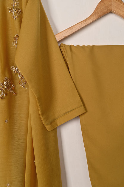 RTW-283-Mustard - 3Pc Ready to Wear Embroidered Adda Work Chiffon Dress