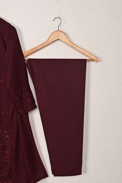 RTW-288-Maroon -  3Pc Ready to Wear Embroidered Chiffon Dress