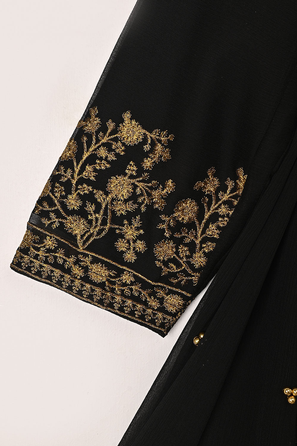 RTW-306-Black -  3Pc Ready to Wear Embroidered Chiffon Dress