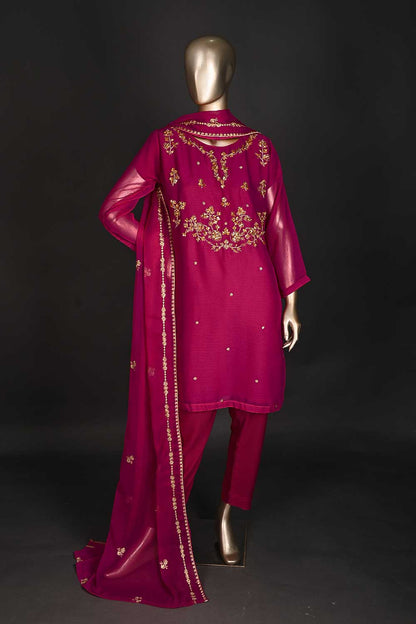 RTW-171-Fuchsia - 3Pc Ready to Wear Embroidered Adda Work Chiffon Dress