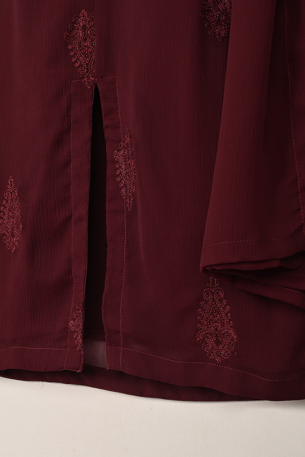 RTW-289-Maroon -  3Pc Ready to Wear Embroidered Chiffon Dress