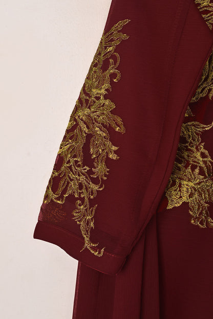 RTW-309-Maroon -  3Pc Ready to Wear Embroidered Chiffon Dress