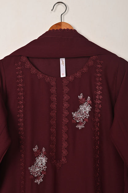 RTW-286-Maroon -  3Pc Ready to Wear Embroidered Chiffon Dress