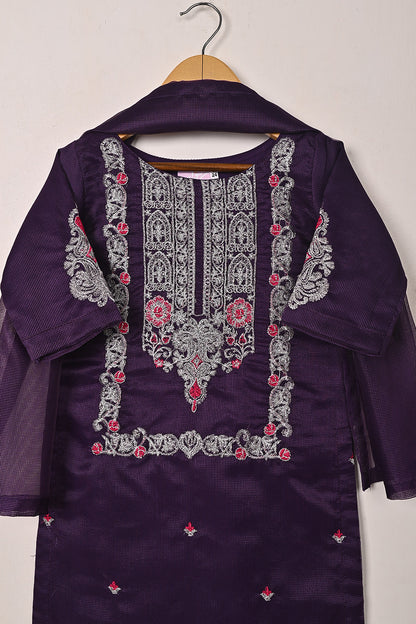 TKF-286-Purple - Kids 3Pc Ready to Wear Javeria Net Embroidered Formal Dress