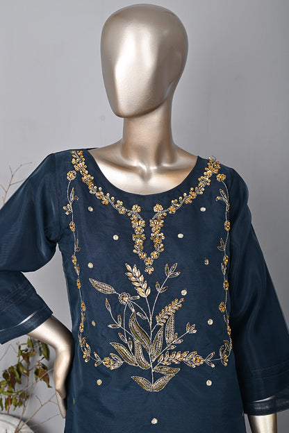 RTW-292-NavyBlue - 3Pc Ready to Wear Embroidered Premium Adda Work Organza Dress