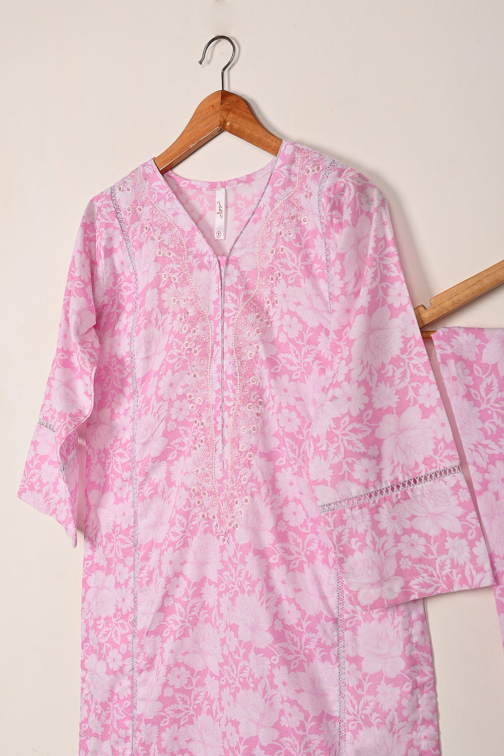 STP-226A-Pink - 2 Pc Ready to Wear Embroidered Cotton Printed Co-Ord Dress