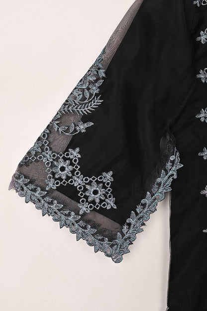 RTW-307-Black - 3Pc Ready to Wear Cut Work Embroidered Organza Dress