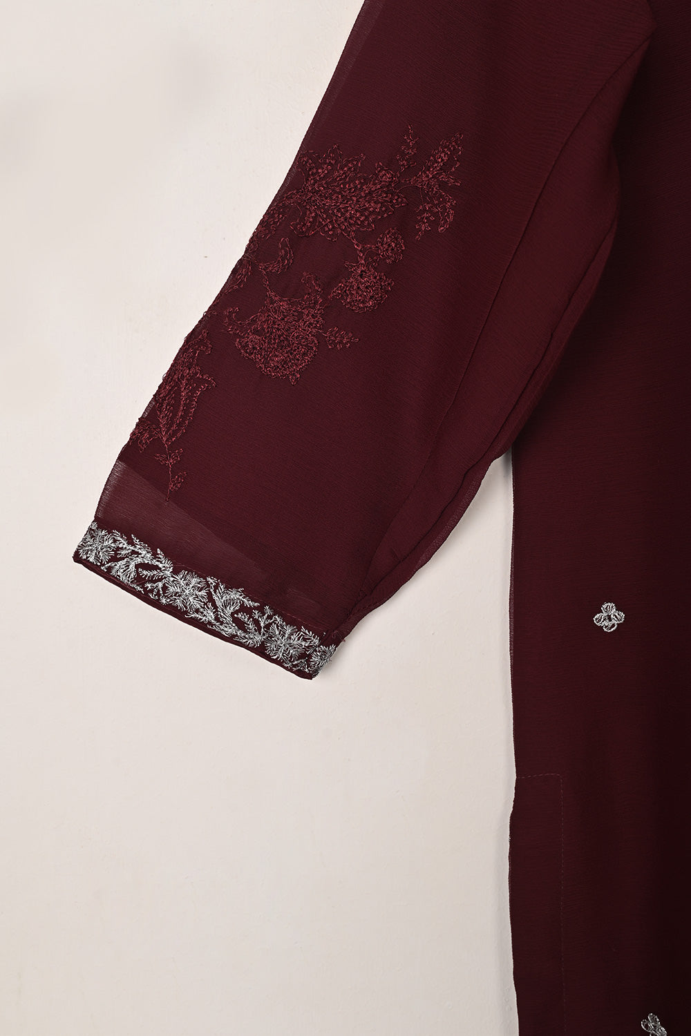 RTW-285-Maroon -  3Pc Ready to Wear Embroidered Chiffon Dress