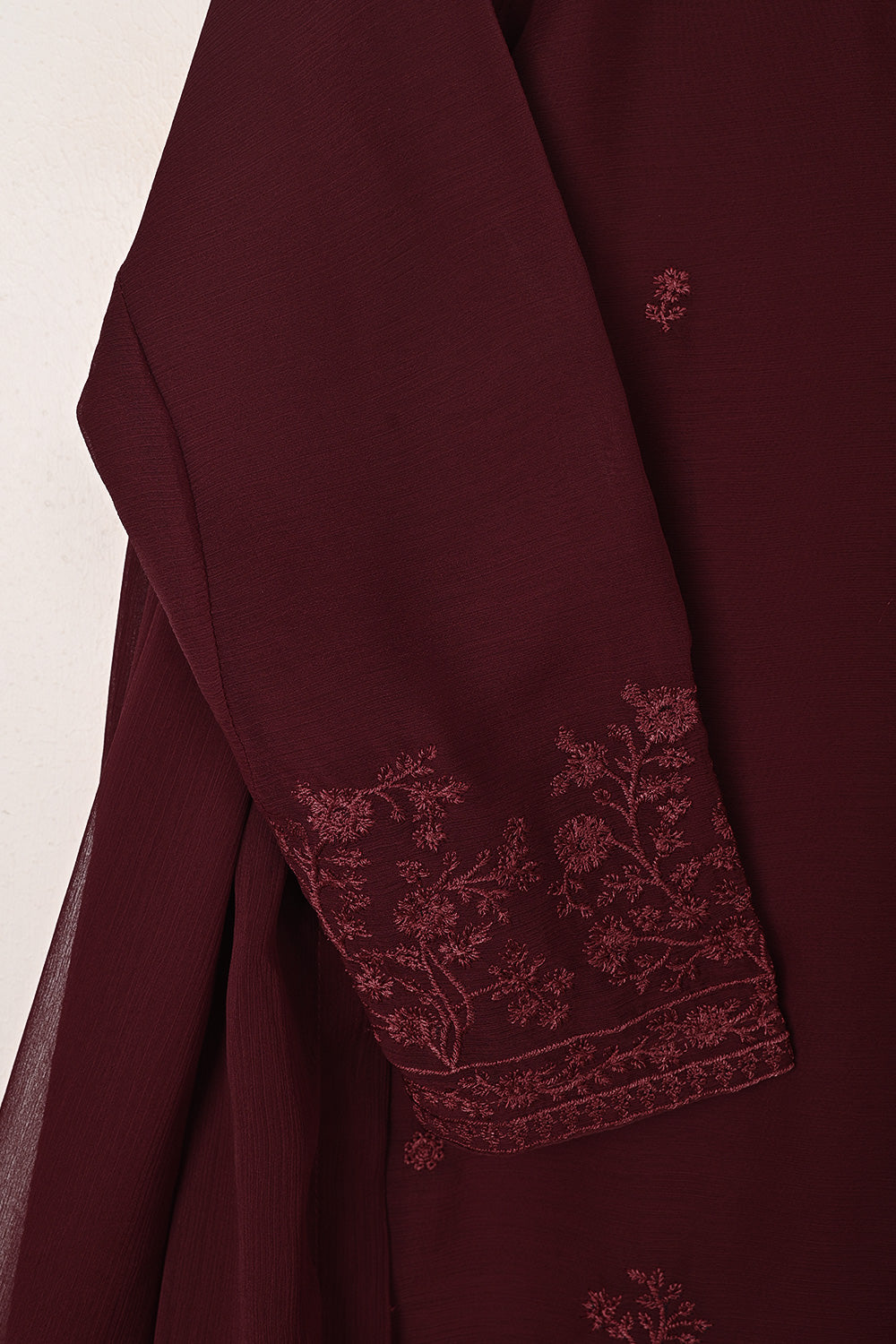 RTW-288-Maroon -  3Pc Ready to Wear Embroidered Chiffon Dress